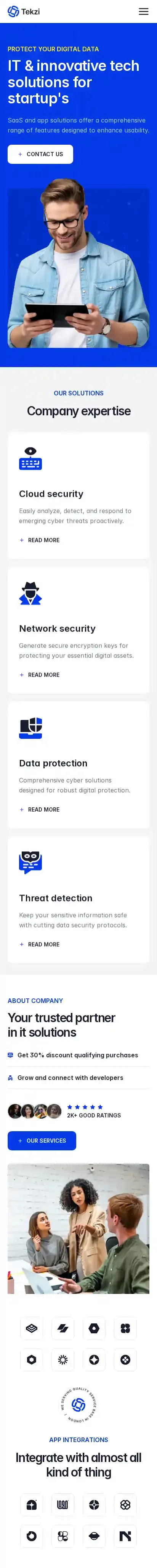 Tekzi home page on mobile