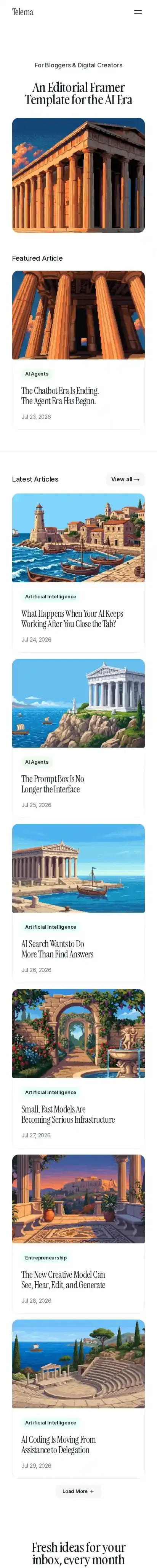 Telema home page on mobile