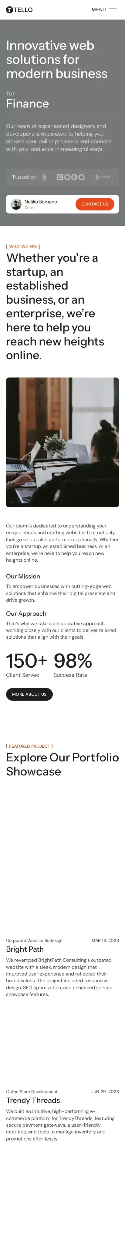 Tello home page on mobile