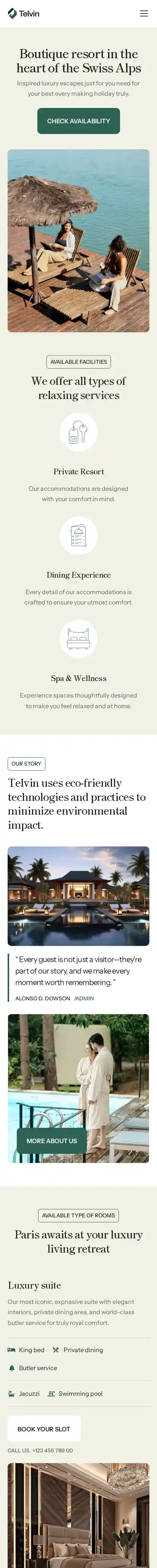 Telvin home page on mobile