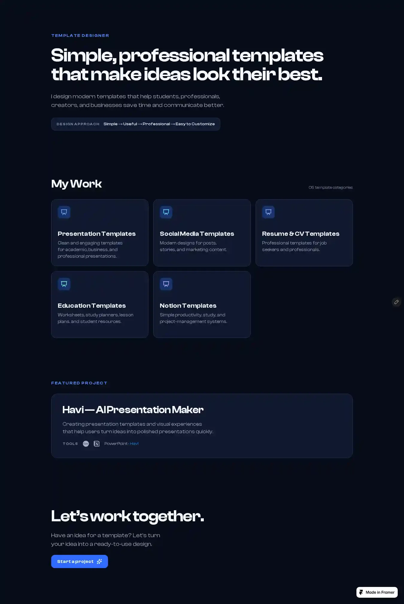 Template Designer home page on desktop