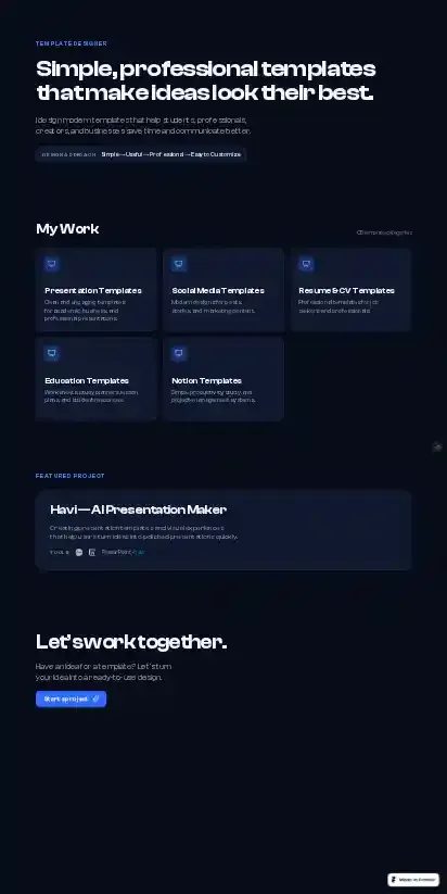 Template Designer home page on mobile