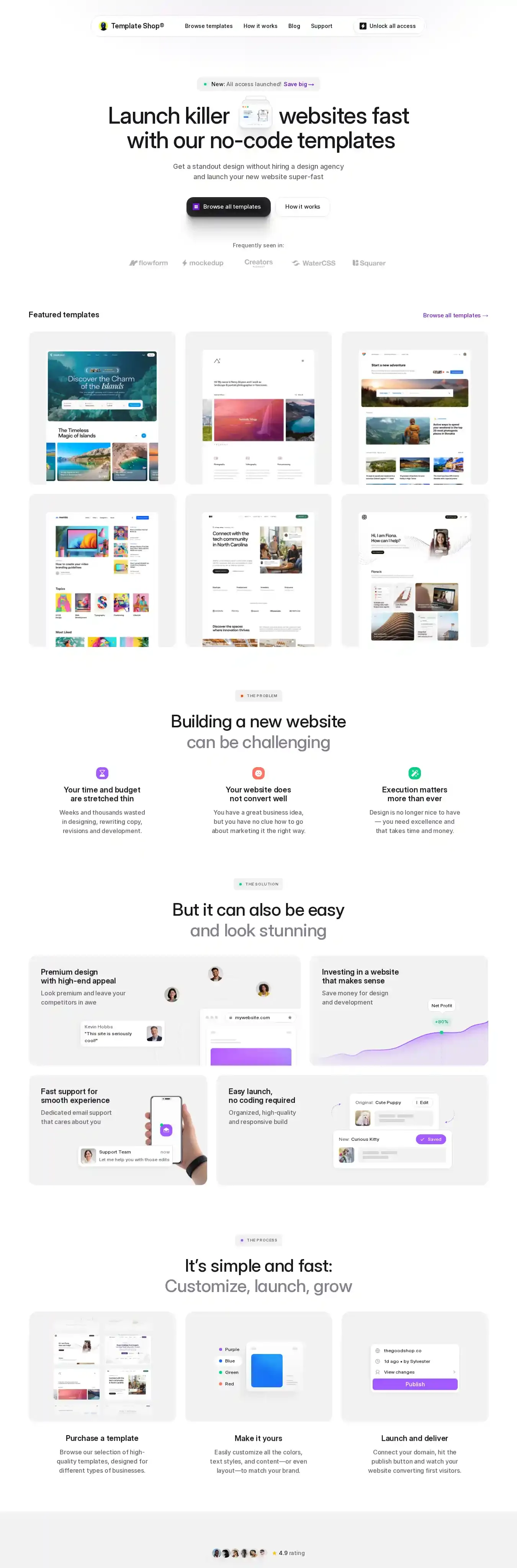 TemplateShop home page on desktop