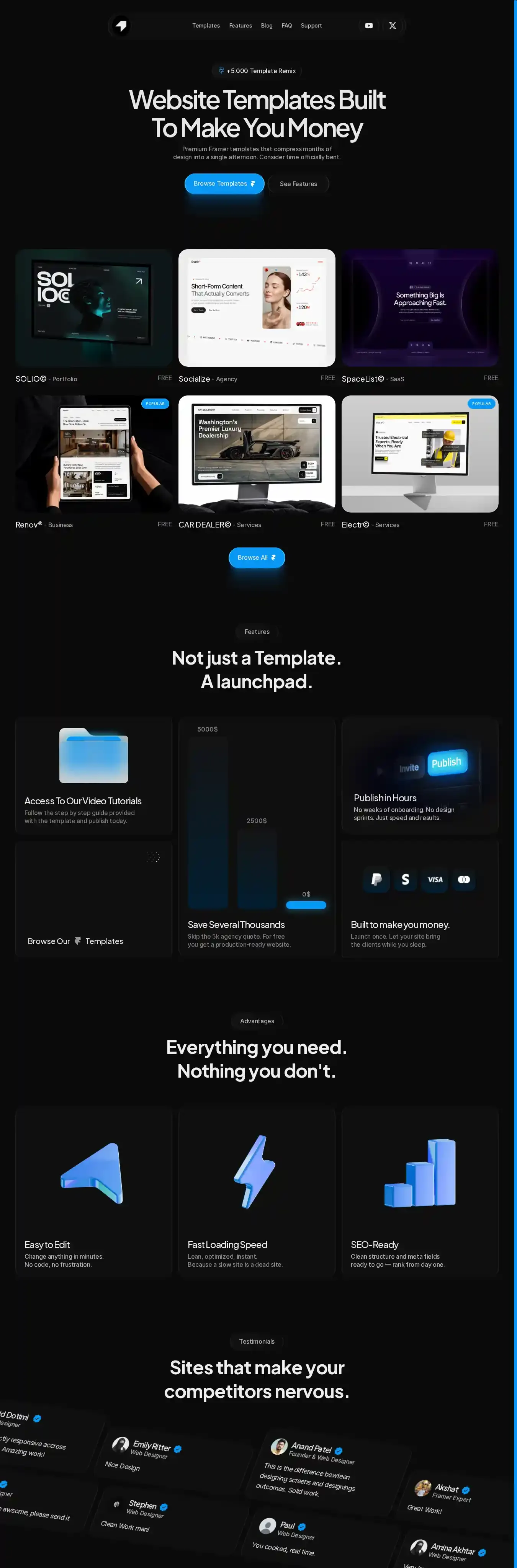 Templaty home page on desktop