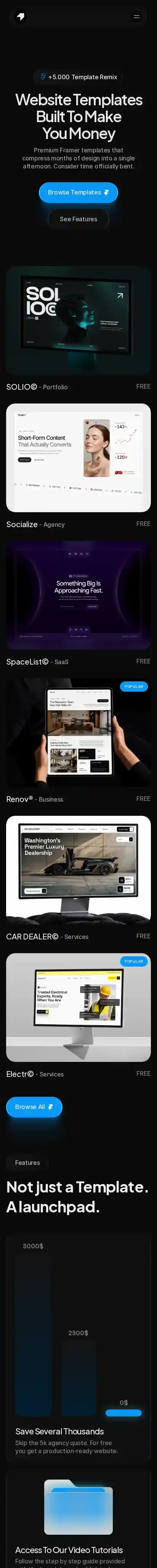 Templaty home page on mobile