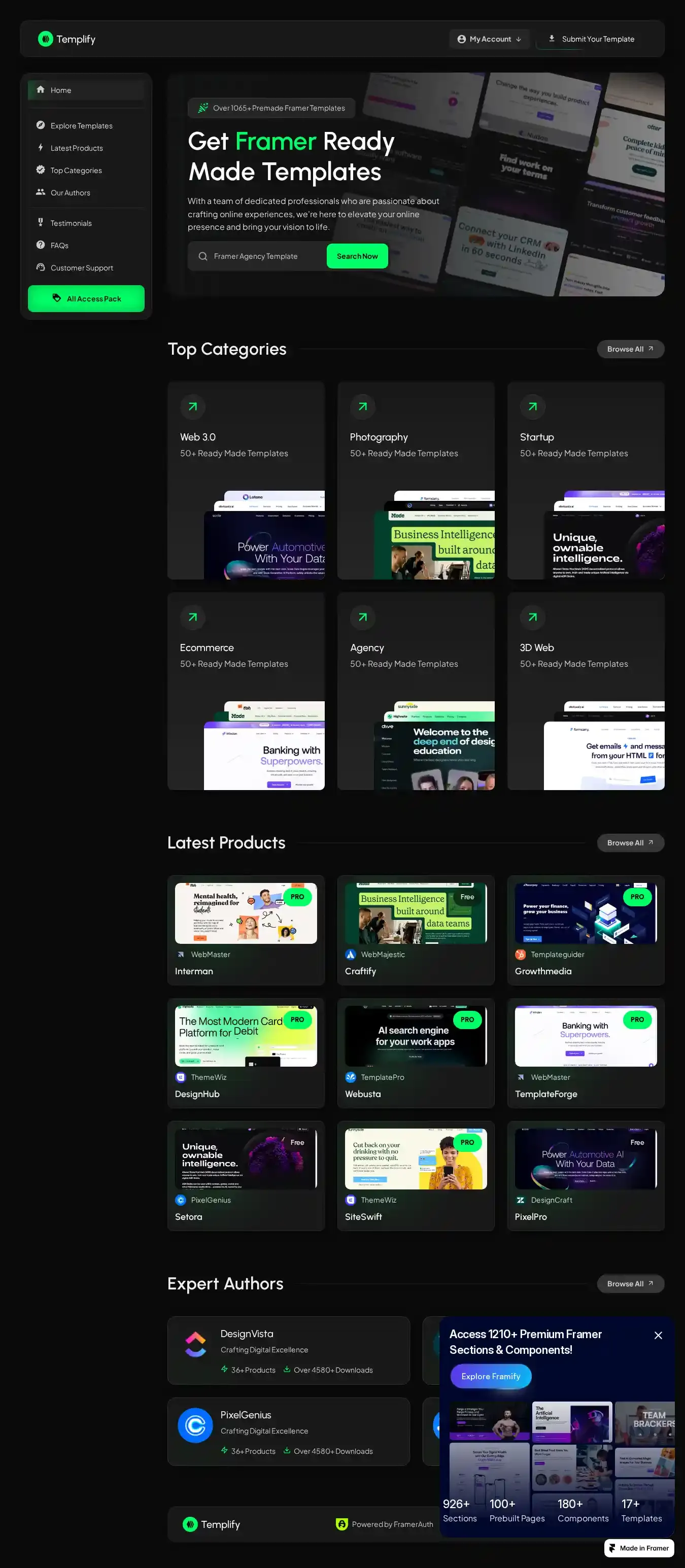 Templify home page on desktop