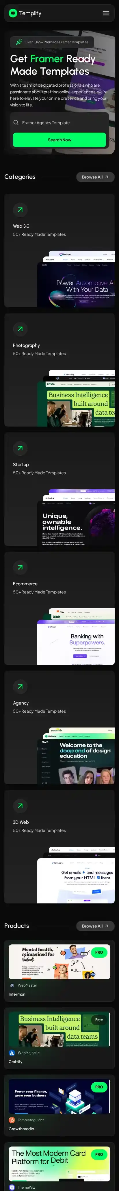 Templify home page on mobile
