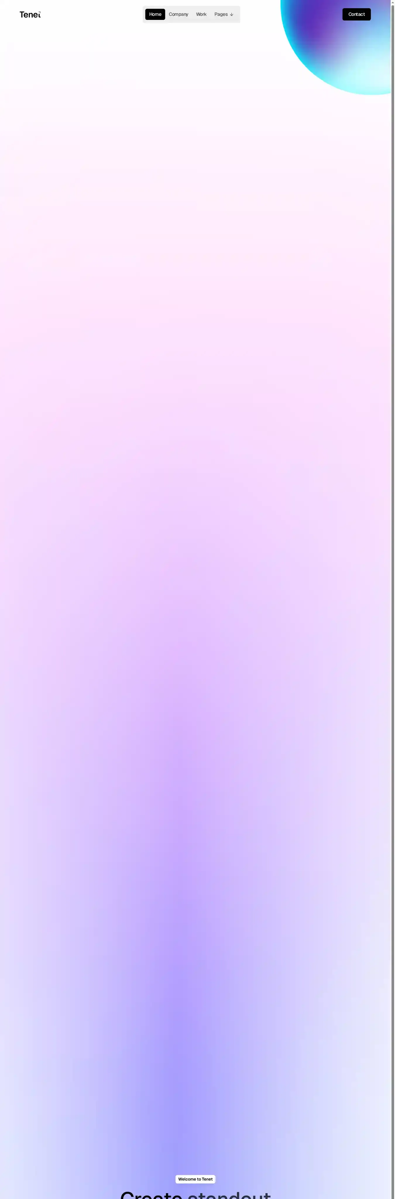 Tenet X home page on desktop