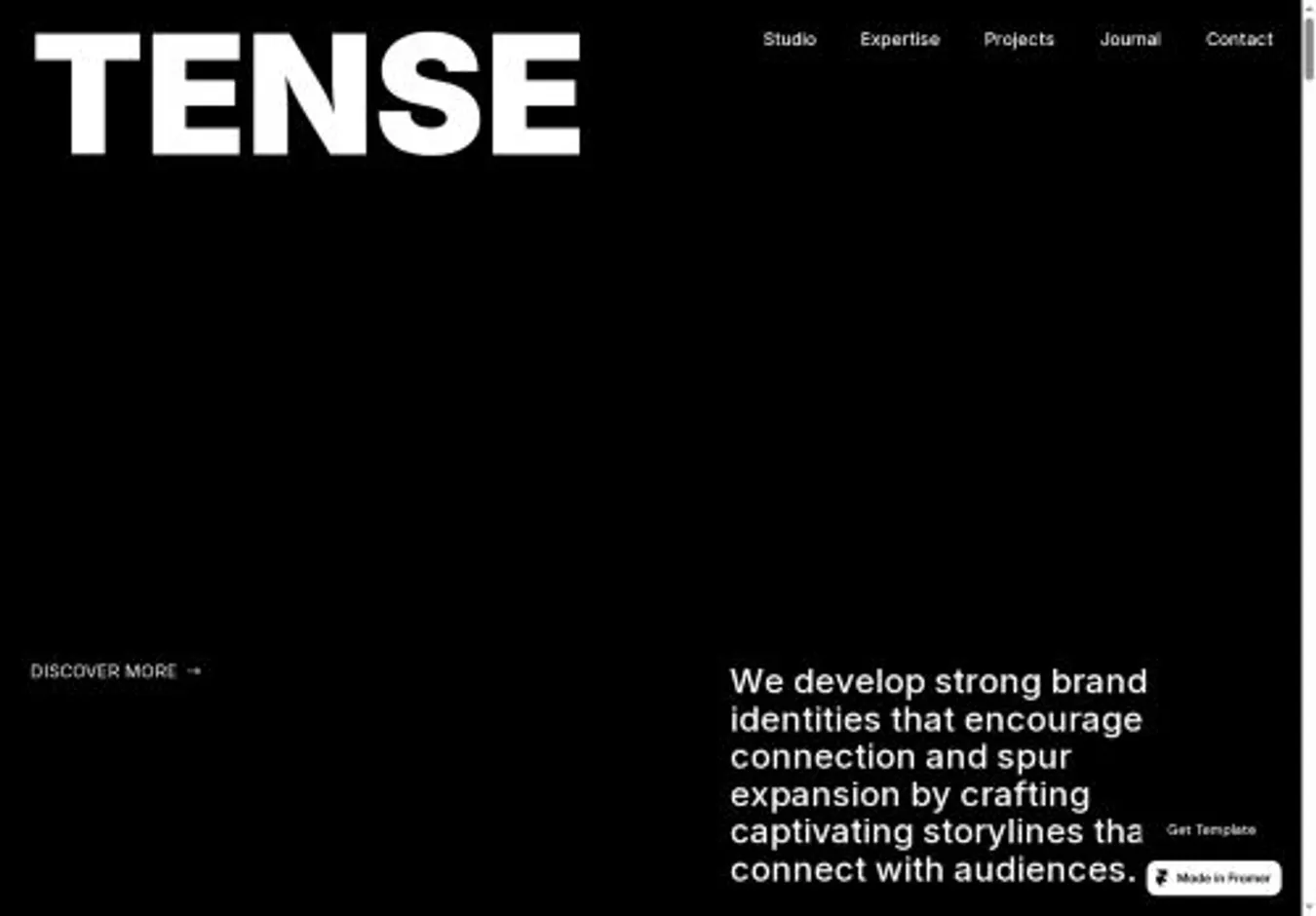 TENSE home page on desktop