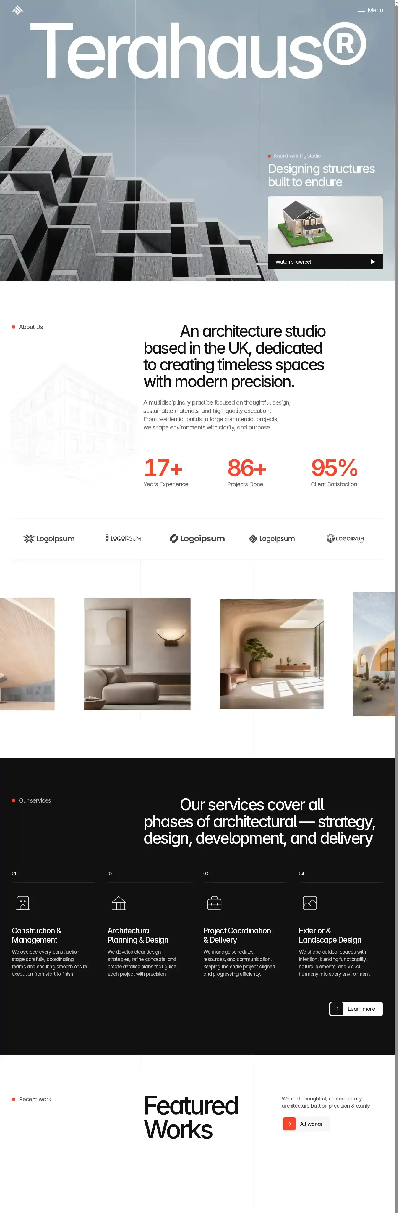 Terahaus home page on desktop