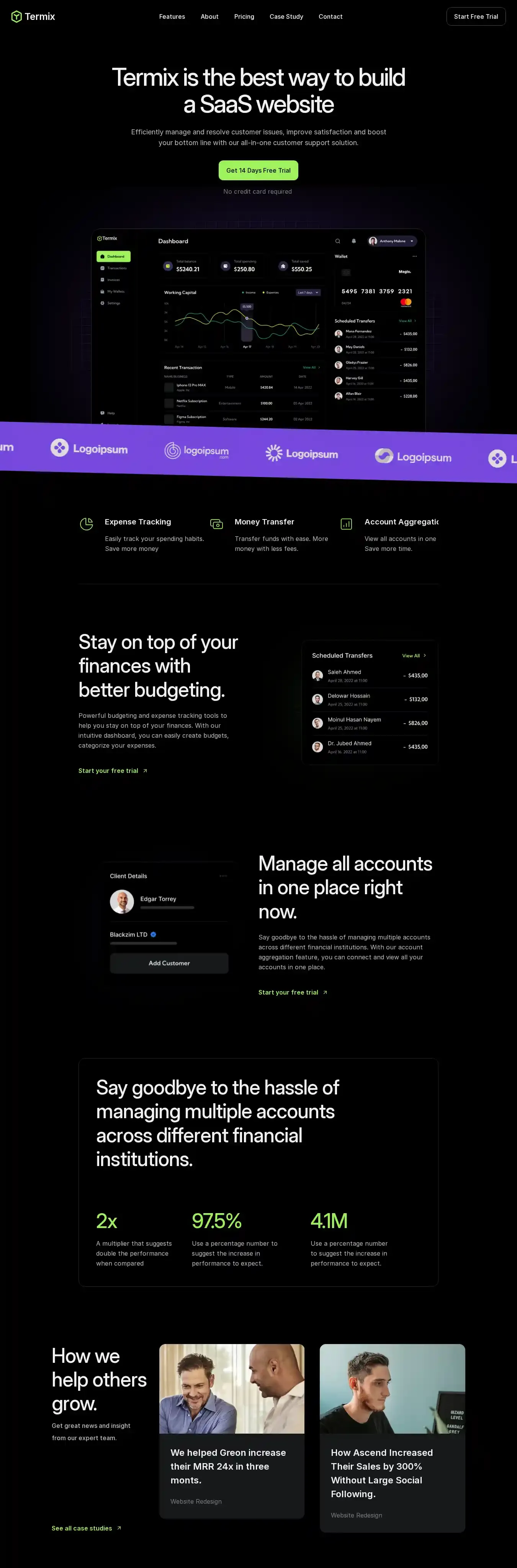 Termix home page on desktop
