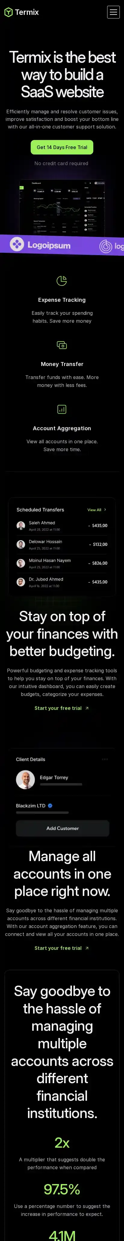 Termix home page on mobile