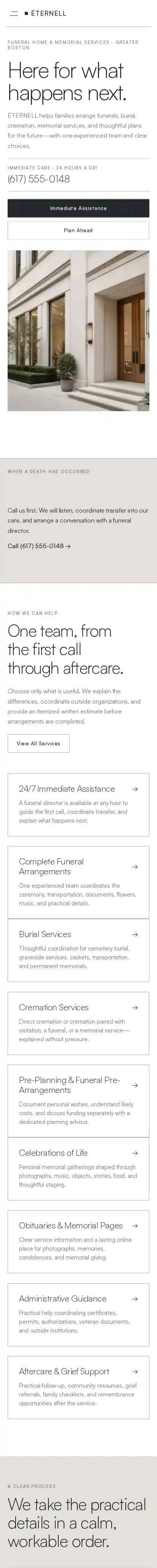 ÉTERNELL home page on mobile