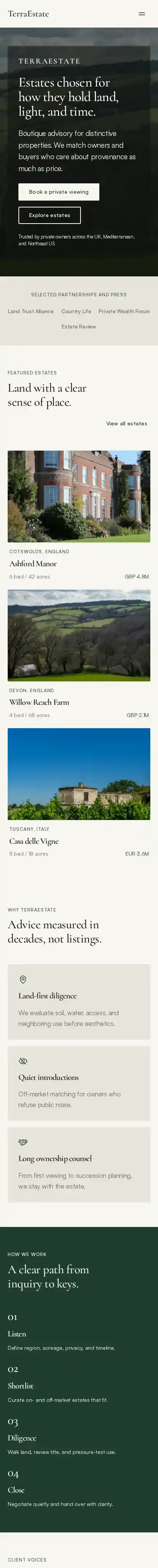 TerraEstate home page on mobile