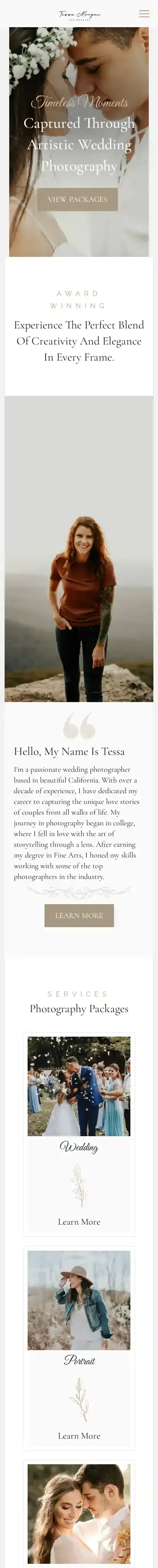 Tessa Morgan home page on mobile