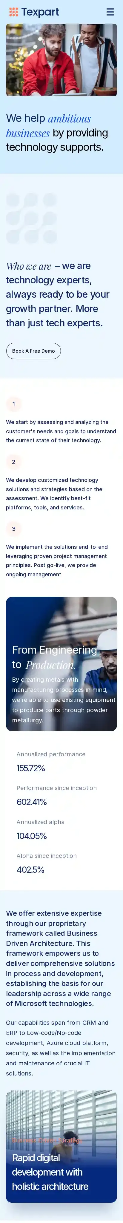Texpart home page on mobile