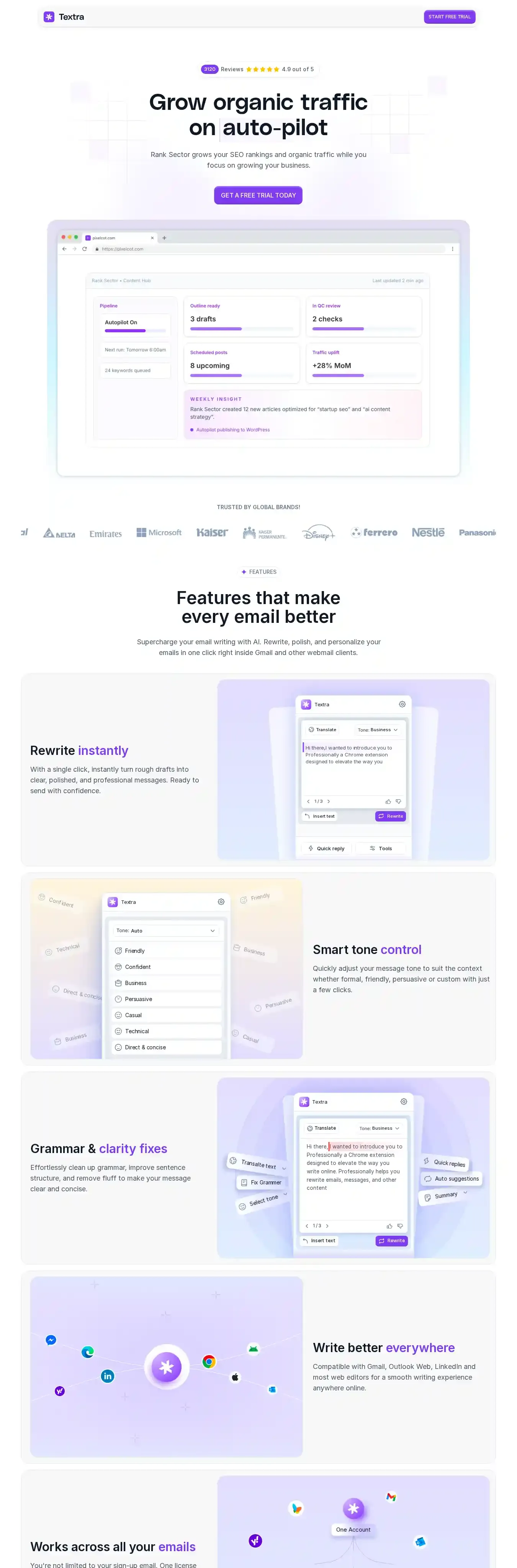 Textra home page on desktop