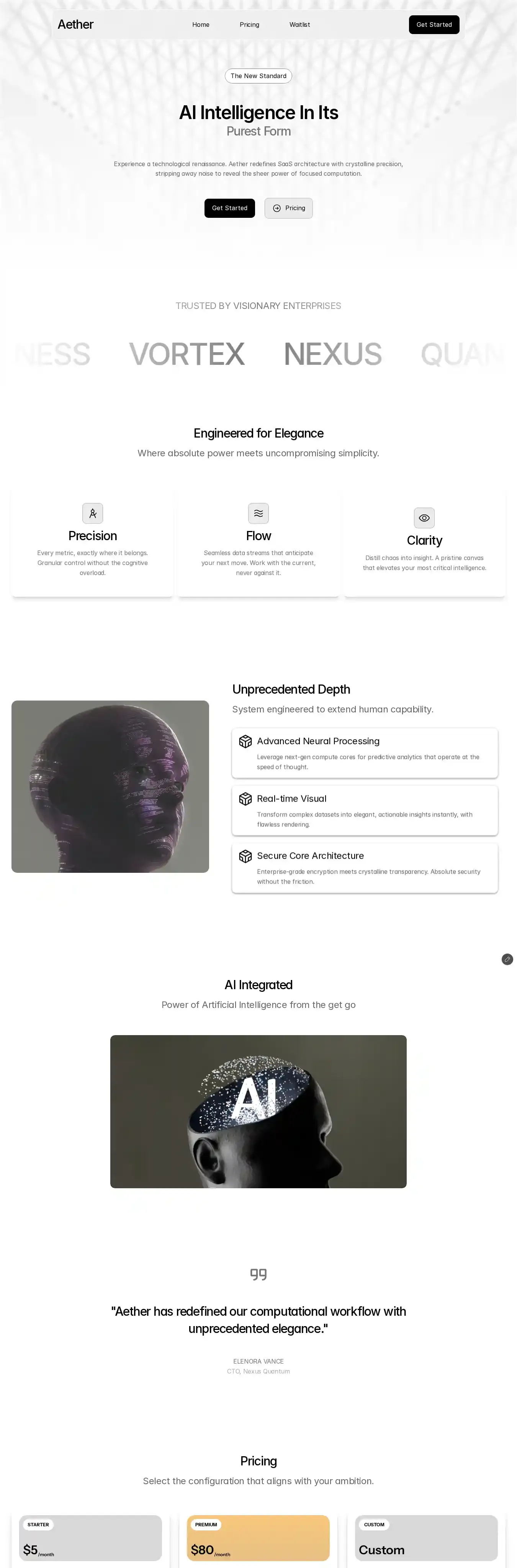 The Aether home page on desktop