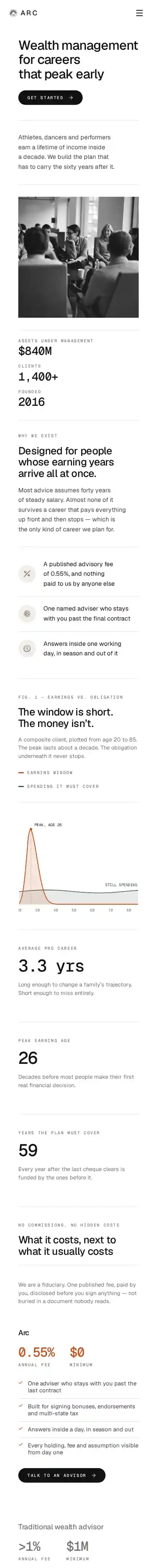 The Arc home page on mobile