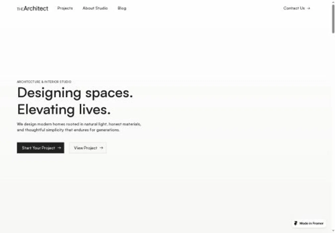 The Architect home page on desktop