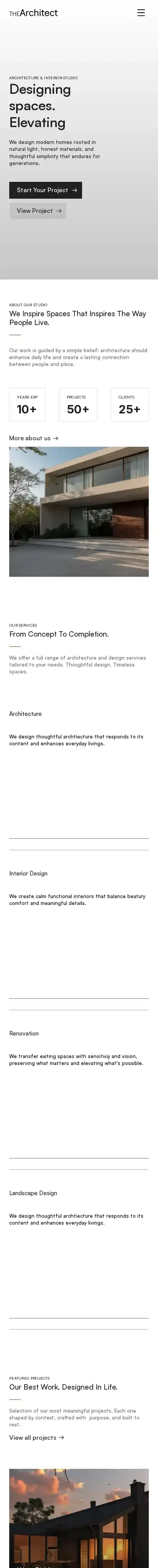 The Architect home page on mobile