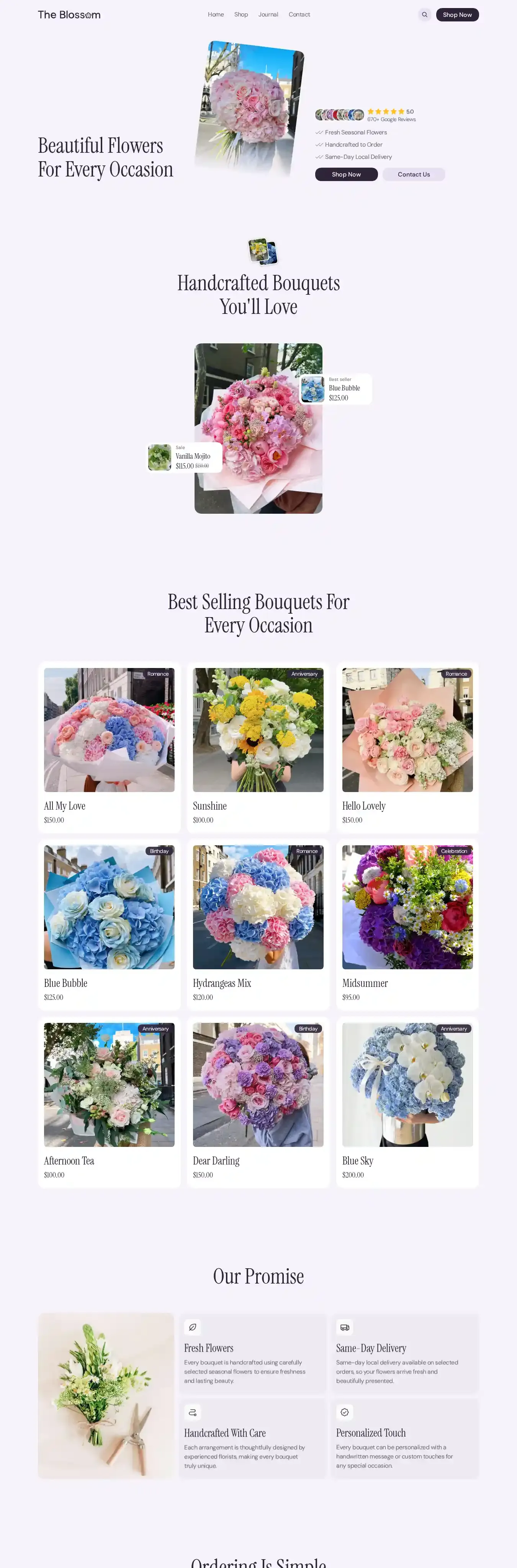 The Blossom home page on desktop