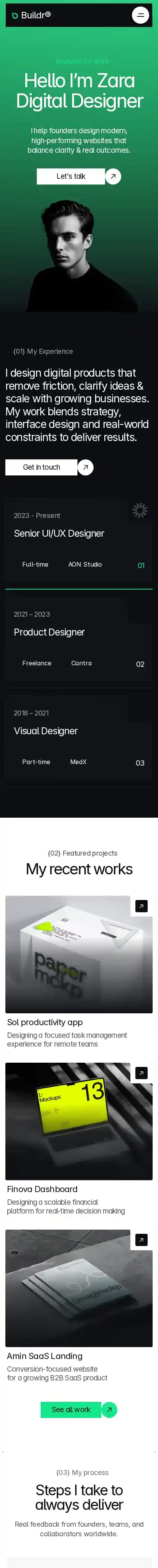 The Buildr home page on mobile