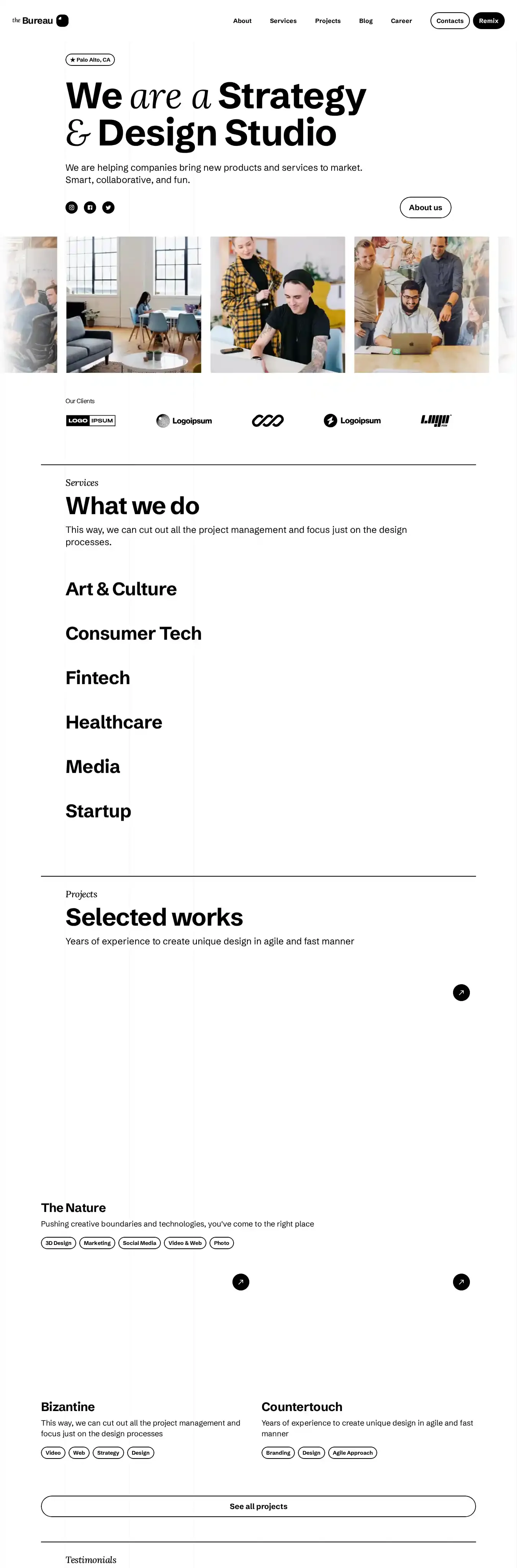 The Bureau home page on desktop