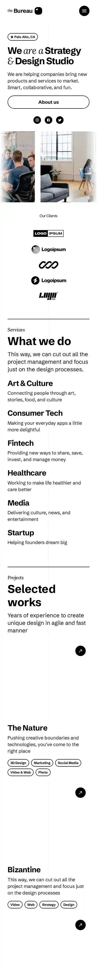 The Bureau home page on mobile