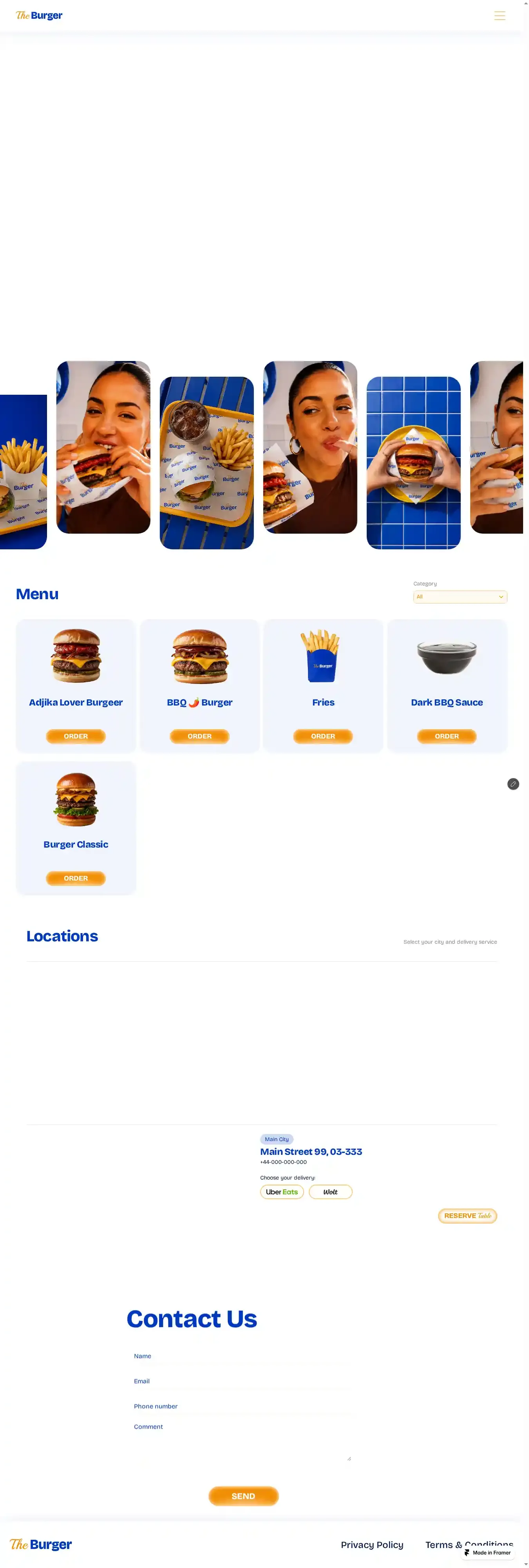 The Burger home page on desktop