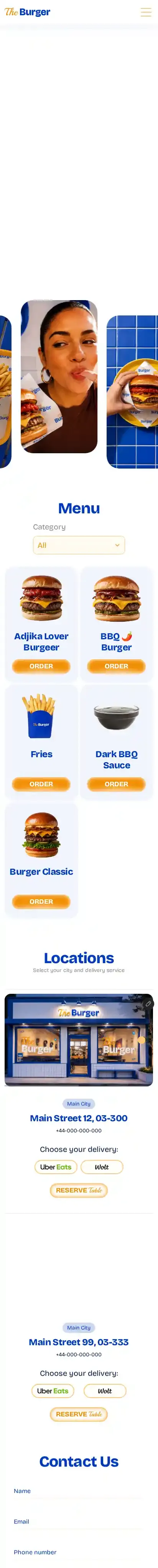 The Burger home page on mobile