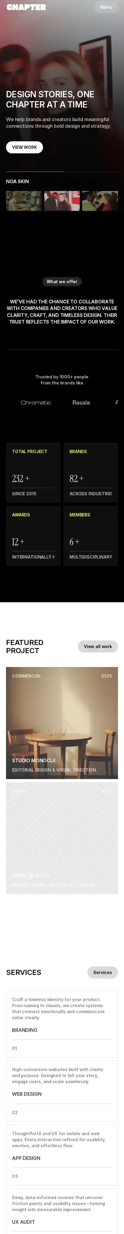 The Chapter home page on mobile
