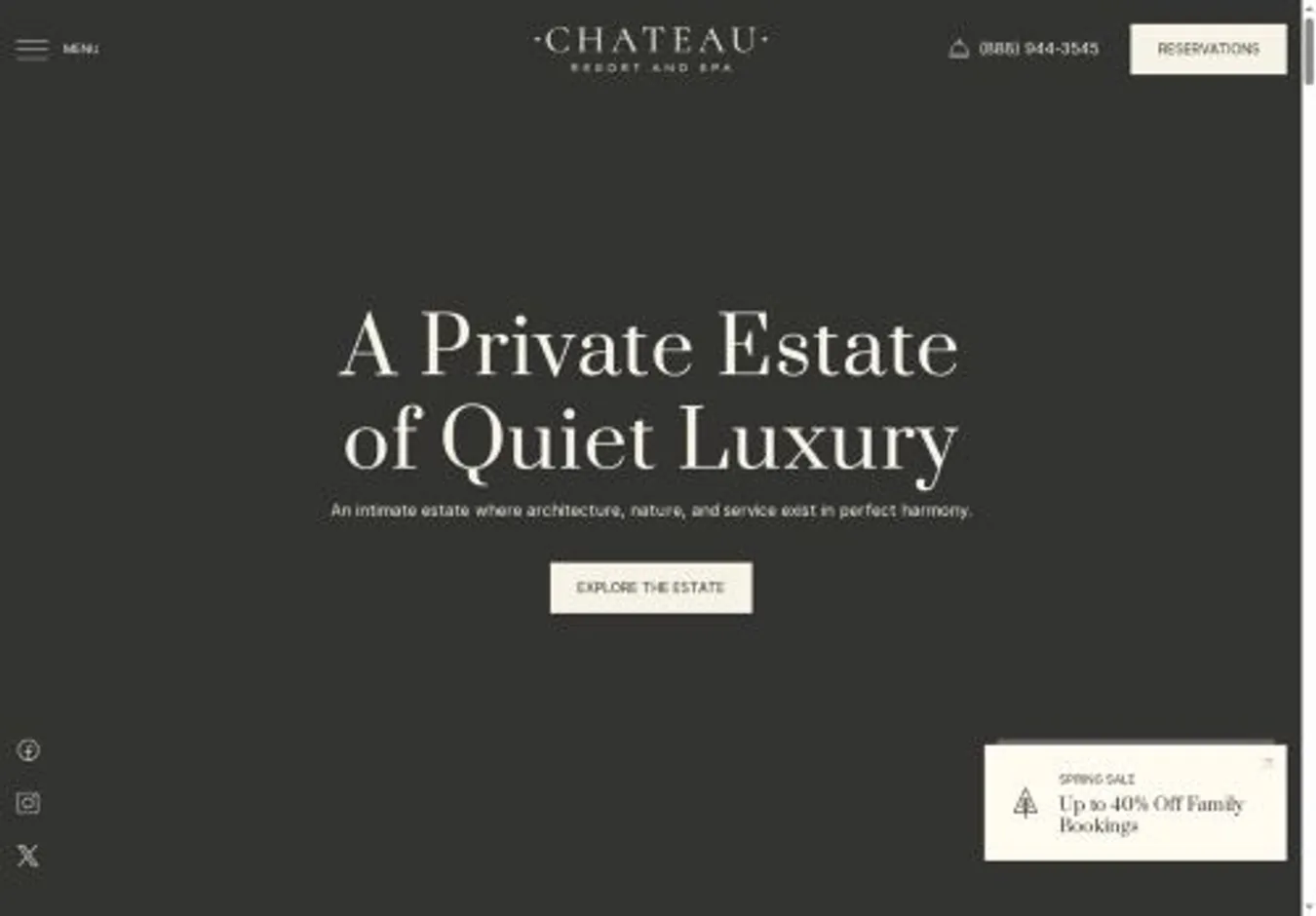 The Chateau home page on desktop
