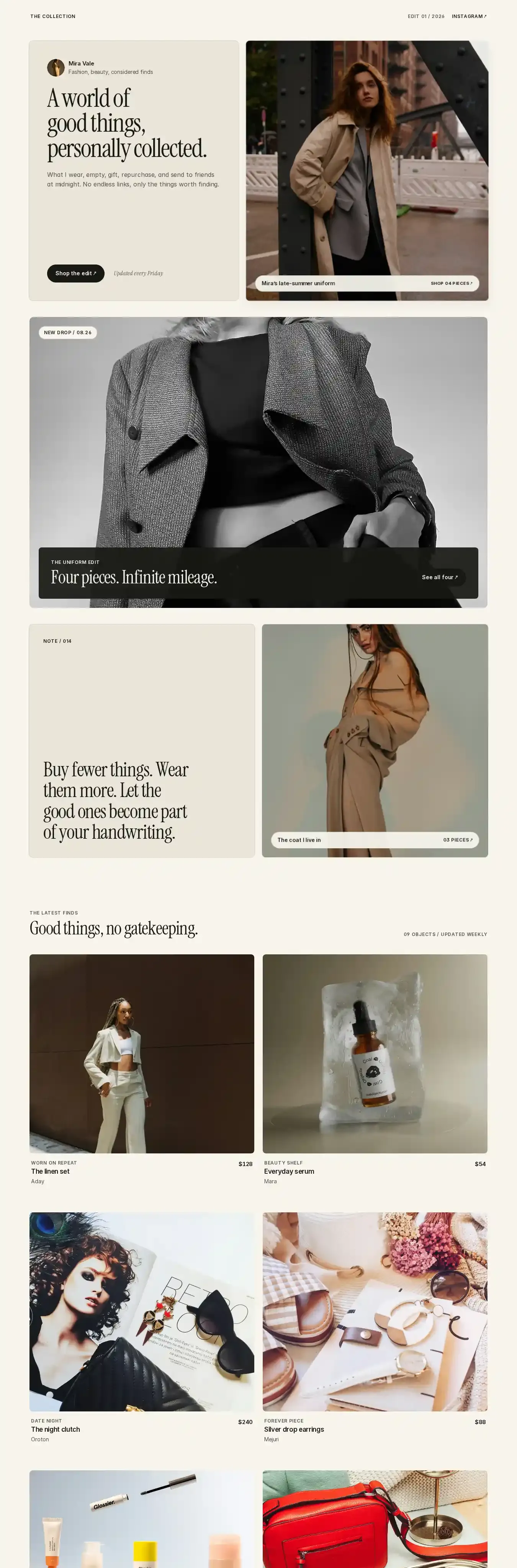 The Collectionn home page on desktop