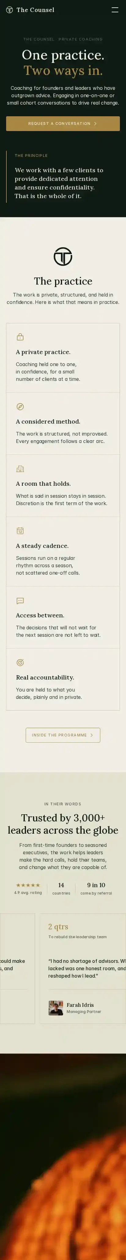 The Counsel home page on mobile