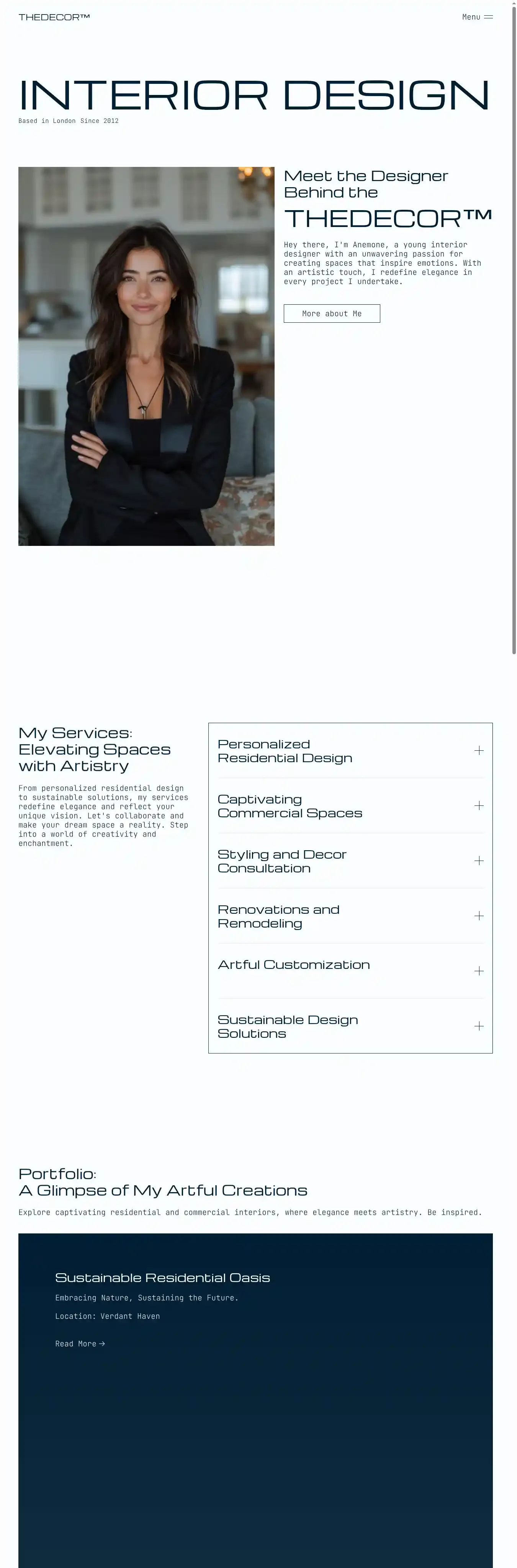 TheDecor home page on desktop
