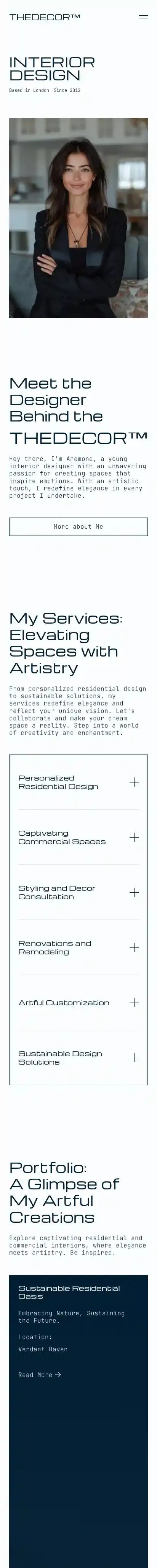 TheDecor home page on mobile