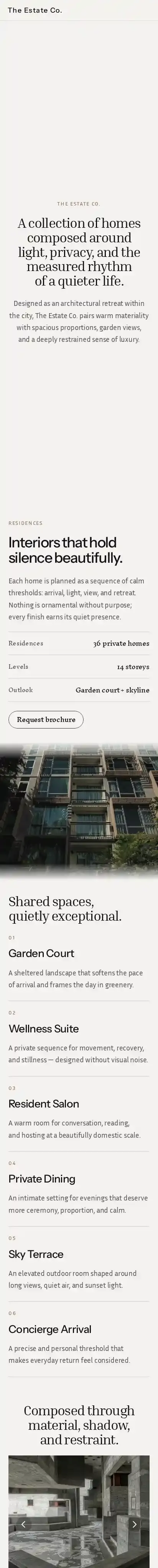 The Estate Co home page on mobile