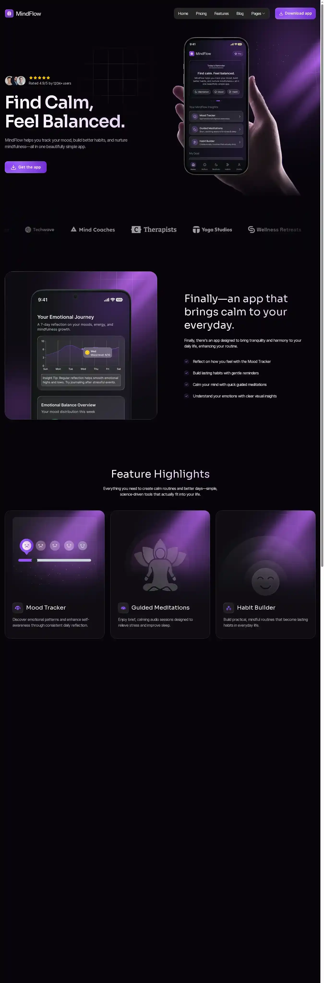 The MindFlow App home page on desktop