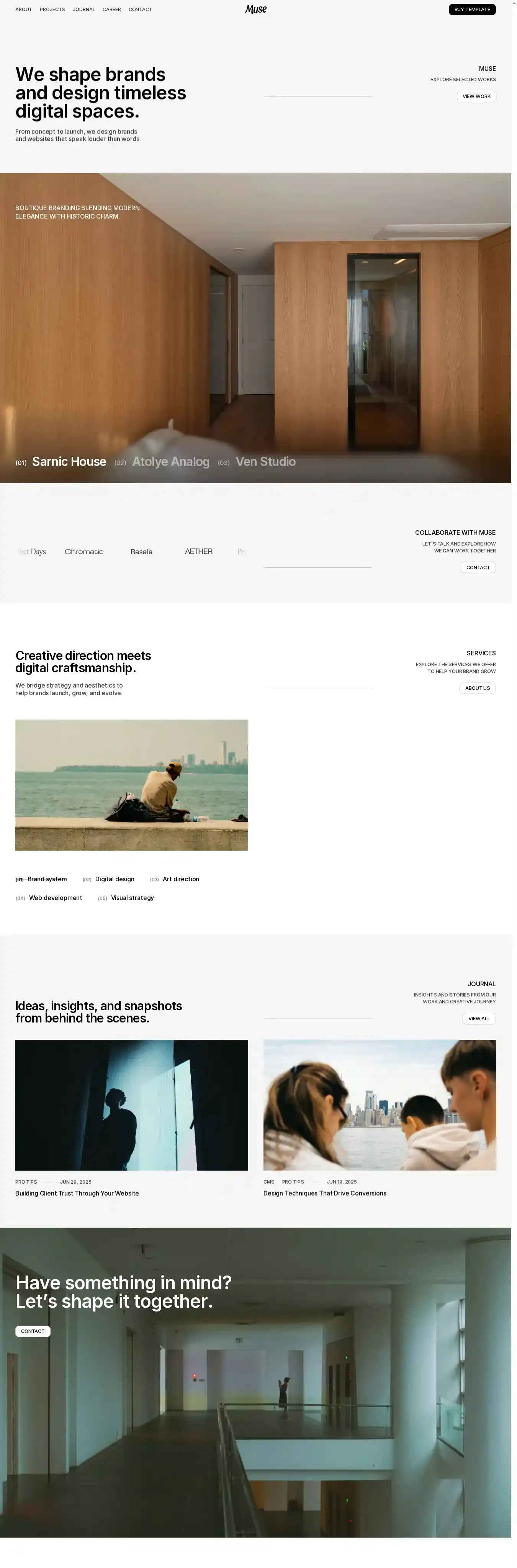 The Muse home page on desktop