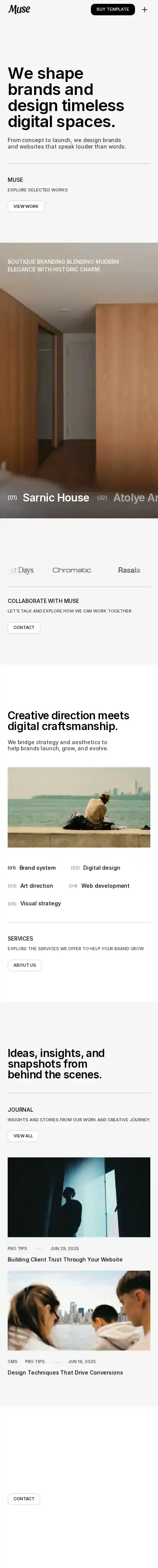 The Muse home page on mobile