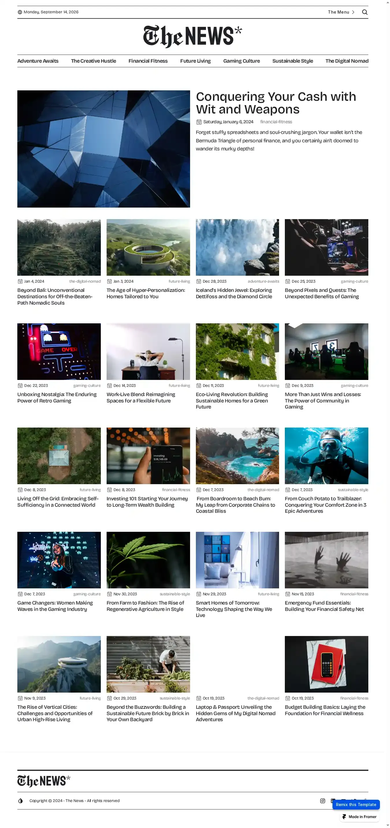 TheNews home page on desktop