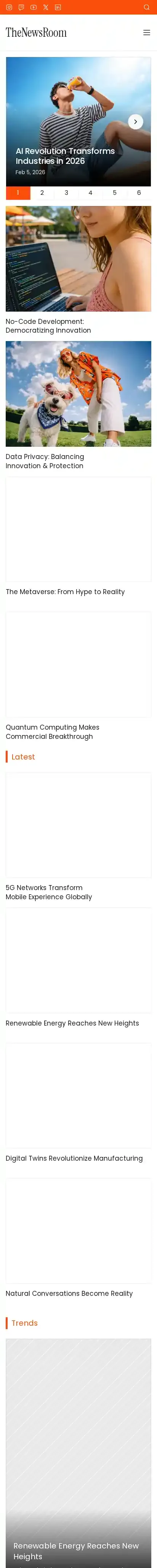 The NewsRoom home page on mobile
