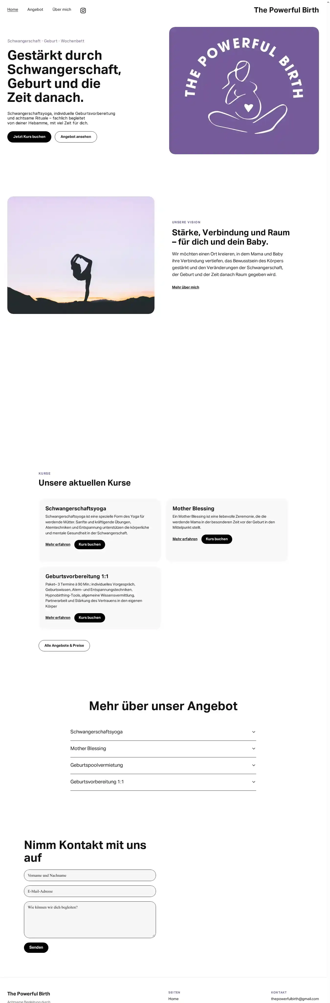 The Powerful Birth home page on desktop