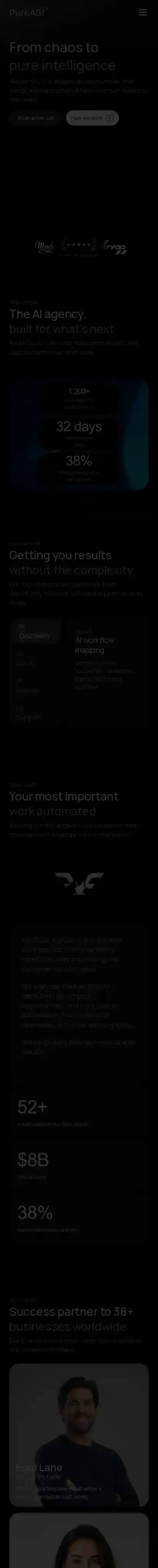 The PureAGI home page on mobile
