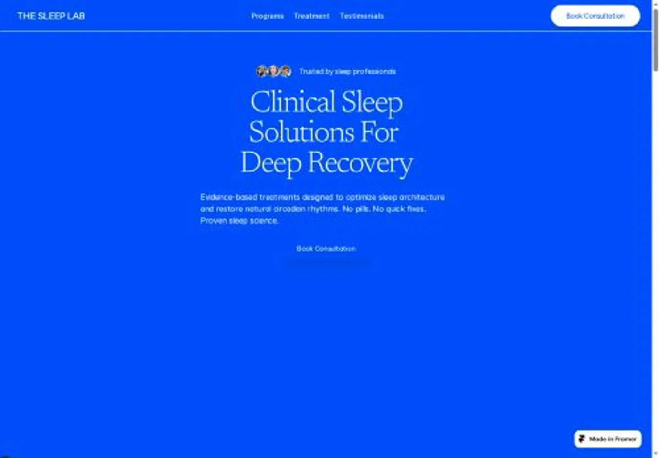 The Sleep Lab home page on desktop