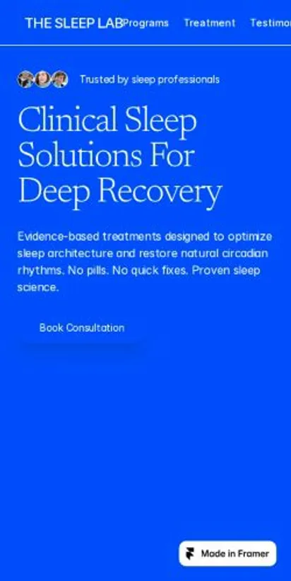 The Sleep Lab home page on mobile