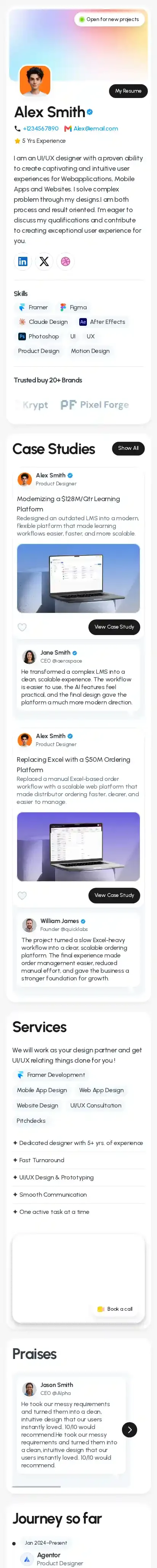 The Socialfolio home page on mobile