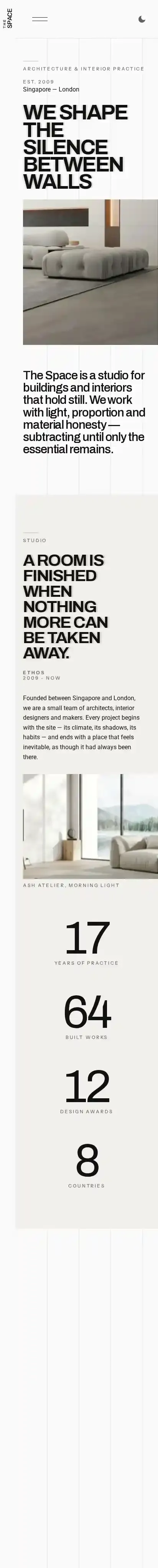 The Space Studio home page on mobile