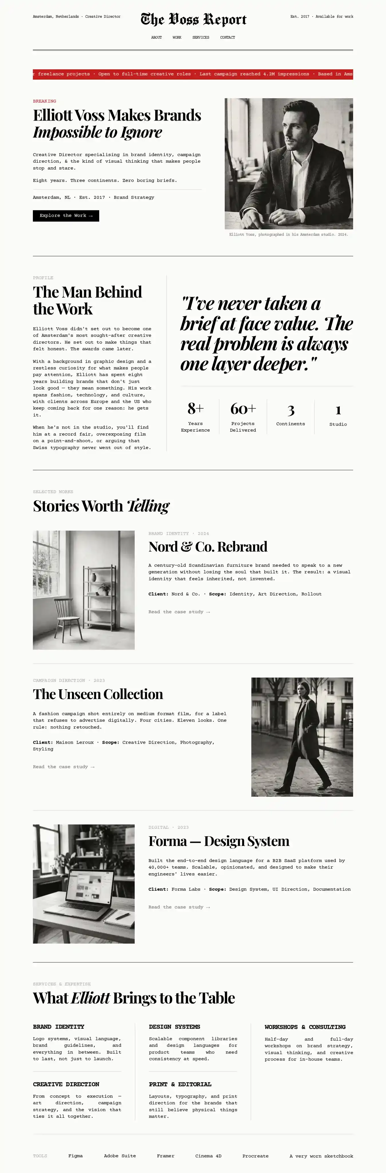 The Voss Report home page on desktop